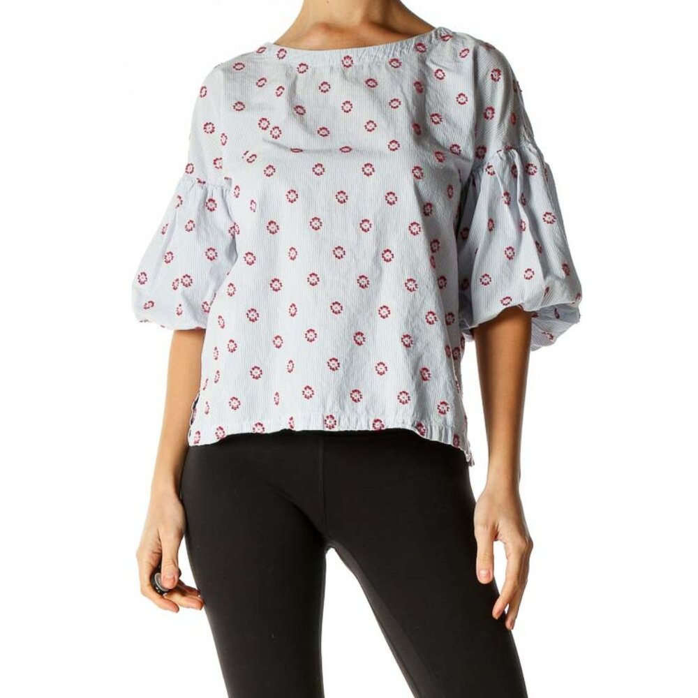 Loft Blue Object Print Retro Blouse - Picture 1 of 3